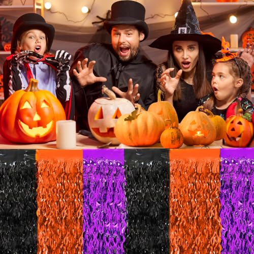 Halloween Party Decorations 2-Pack Metallic Tinsel Foil Fringe Table Skirts - Orange Purple Black Variation