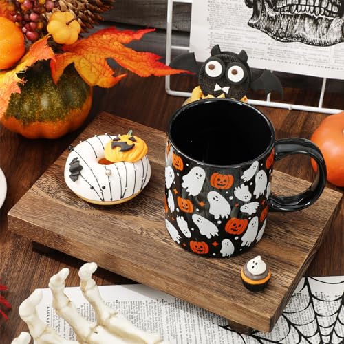 Halloween Mug Ghost Pumpkin Coffee Mug Black 12oz - Ghost & Pumpkin Design