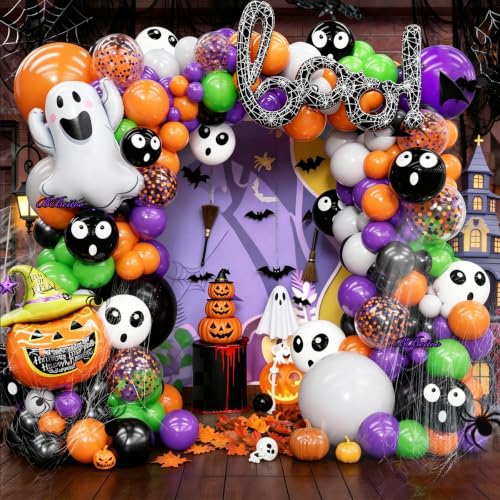 Halloween Balloon Arch Kit with Ghost and Pumpkin Foil Balloons - 184pcs Party Decor