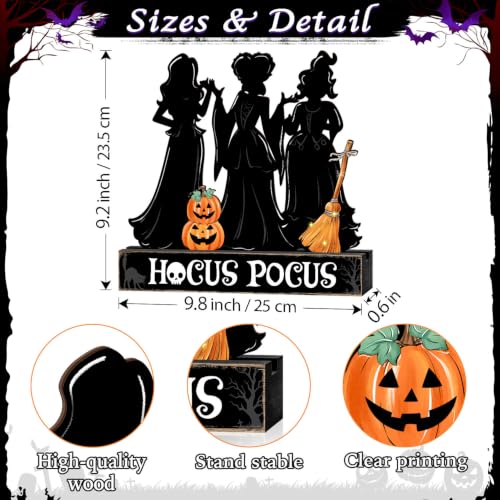 Halloween Witch Sisters Wooden Sign with Spooky Silhouettes - Centerpiece Decor