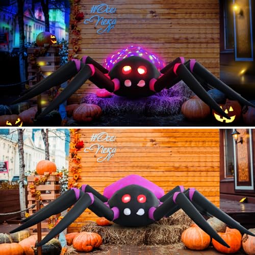 12ft Purple Spider Halloween Inflatable Decoration with LED Lights - Outdoor Lawn & Garden Scene