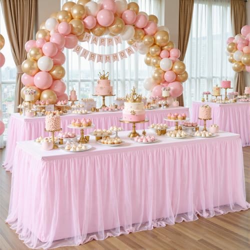 Pink 4ft Tablecloth with Ruffle Skirt for Rectangle Tables - 48" x 24"