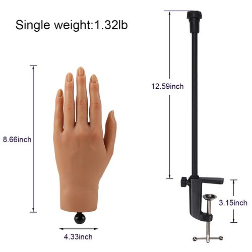 Nail Pratice Training Hand for Acrylic Nails with Stand Bracket,Soft Silicone Maniquin Hand, Flexible Bendable Nail Practice Fake Hand for Nails Art Practice Tool