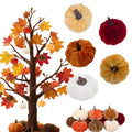 Small Velvet Pumpkin Set - Light Yellow, Red, Orange, Brown, White - Fall Harvest Decor