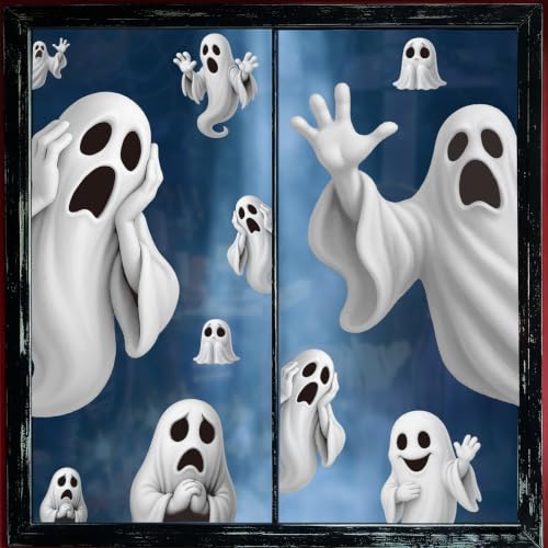 Halloween Window Clings Set - Ghost Decals for Glass Windows & Doors W-6
