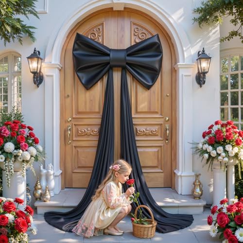 Black Satin Large Bow Decor - 24x16 Inches Wall Door Party Backdrop Variation of THIS listing