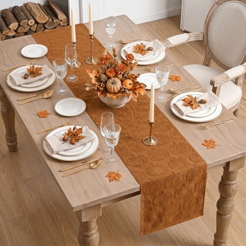 Artoid Mode Caramel Soft 3D Jacquard Table Runner 13x72 Inch - Fall Decor