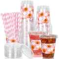 Pink Halloween Disposable Plastic Cups with Lids and Straws - 50 Pack, 12 oz