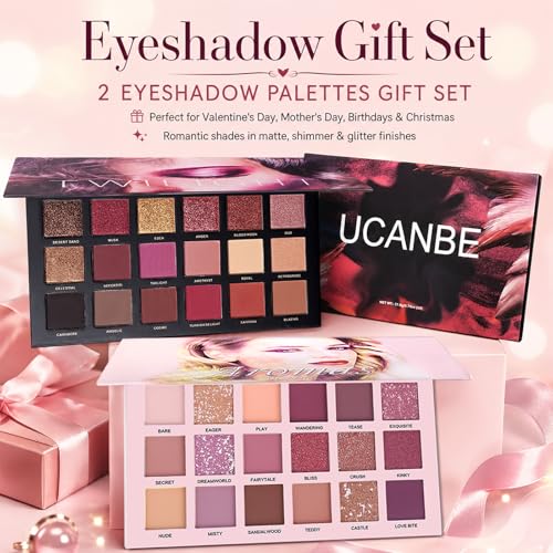 Dual Eyeshadow Palette Set - Matte, Shimmer & Glitter Nude & Dusk Colors