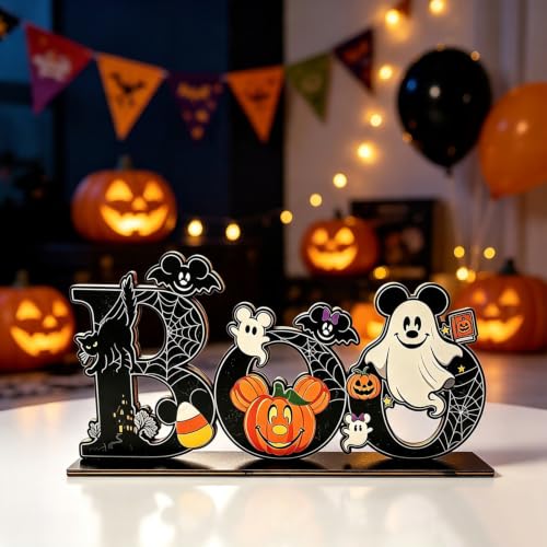 Halloween Wooden BOO Table Centerpiece - Spooky Spiders & Ghosts Decor
