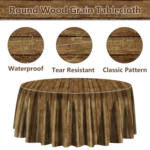 9 Pcs Wooden Grain Round Tablecloths - Western Cowboy Party Decor - 84x84in - Variation 9