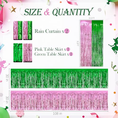 Pink & Green Foil Fringe Curtains & Table Skirts Party Decor Set