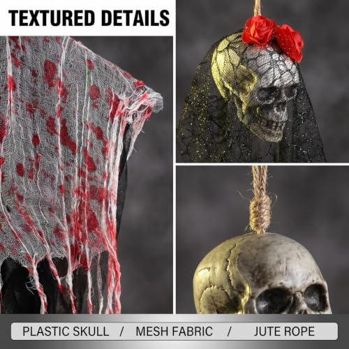Spooky Hanging Skeleton Ghost Decorations Set for Halloween Indoor Outdoor Yard