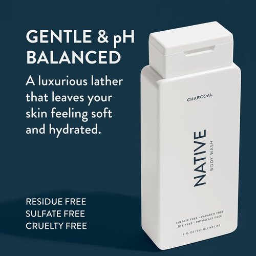 Native Body Wash - Naturally Derived Ingredients | Sulfate, Dye & Paraben Free | Charcoal, 18 oz (Pack of 2)