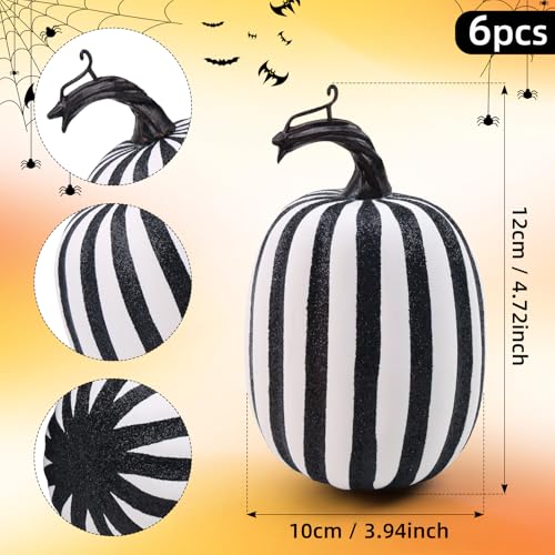 Artificial Pumpkin Set - 6 Pcs Fake Zebra Pumpkins for Fall Halloween Thanksgiving Decor 4.7 Inch