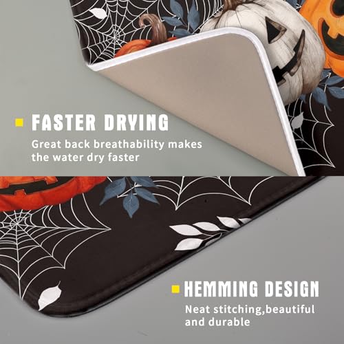 Halloween Spooky Pumpkin Dish Drying Mat - 16x18 Inch Reversible Microfiber Kitchen Countertop Protector