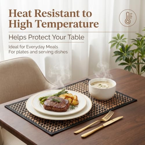 8 Pack Bamboo Placemats - Natural Heat-Resistant Anti-Slip Dining Table Mats