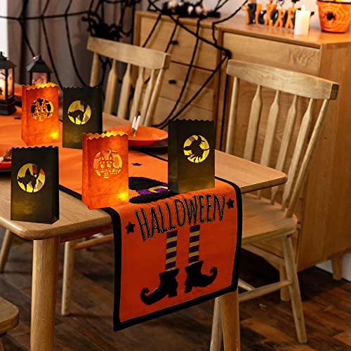 Halloween Luminary Bags Set - Witch, Castle & Cat Silhouettes, Flame-Resistant Lanterns, 48 Pack