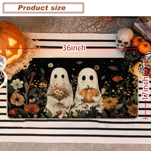 Halloween Ghost Doormat 17x36 Inch Indoor Outdoor Welcome Mat - Two Ghosts Variation