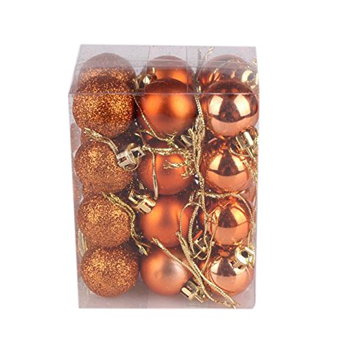 24PCS Mini Orange Christmas & Halloween Ornaments - Shatterproof Plastic Decorative Hanging Balls, 1.2 Inches