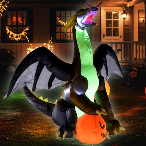 4FT Green Dinosaur Halloween Inflatable with LED Lights - Outdoor Yard Decor