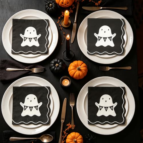 Halloween Ghost Boo Paper Napkins 6.5 Inch - Spooky Party Disposable Tableware