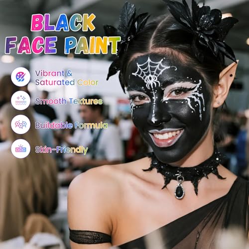 Black Water-Based Face Paint for Halloween - Vibrant & Fast-Drying 1.06 oz - Variation: Black