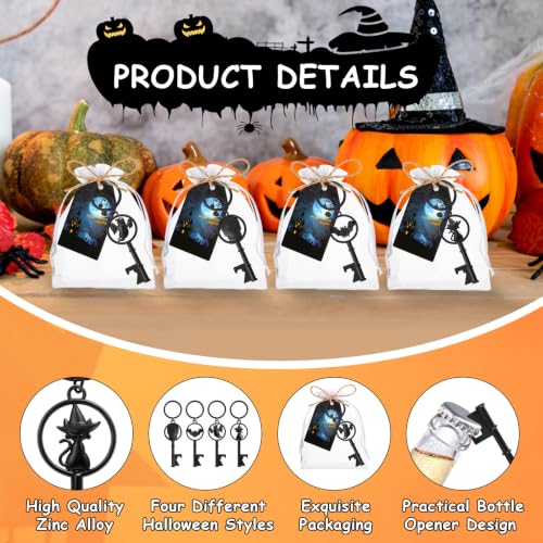 Halloween Bottle Opener Keychains Set Bulk Party Favors - Bat Skeleton Cat Ghost