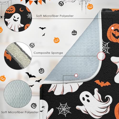 Halloween Ghost Absorbent Dish Drying Mat 16x18 Inch Kitchen Accessory - Cute Ghost Design
