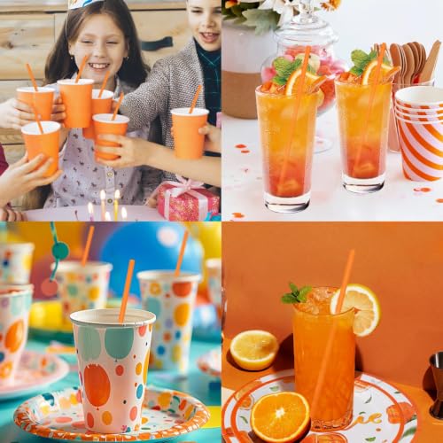 Orange White Striped Paper Drinking Straws - Eco-Friendly 7.75" Pack of 100