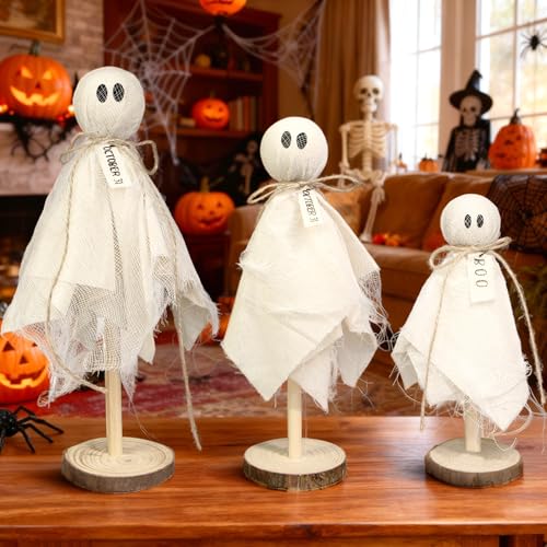 Rustic Halloween Ghost Figurines Set of 3 Farmhouse Holiday Decor