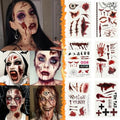Zombie Face Tattoos Halloween Fake Scar & Wound Makeup Kit - 12 Sheets - Variation: Zombie Makeup