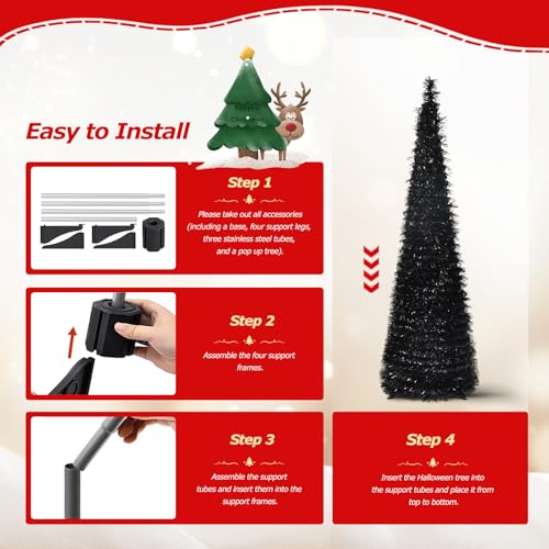 Black 5FT Collapsible Pop Up Tinsel Christmas Tree - Pencil Style