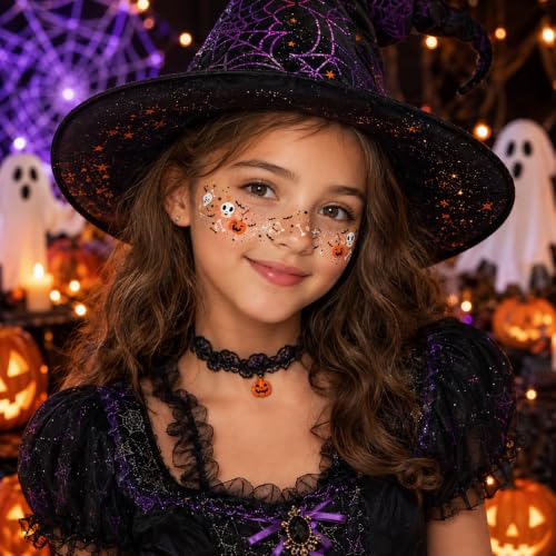Halloween Multicolor Face Glitter Makeup Patches 12PCS - Bat Pumpkin Ghost Tattoos