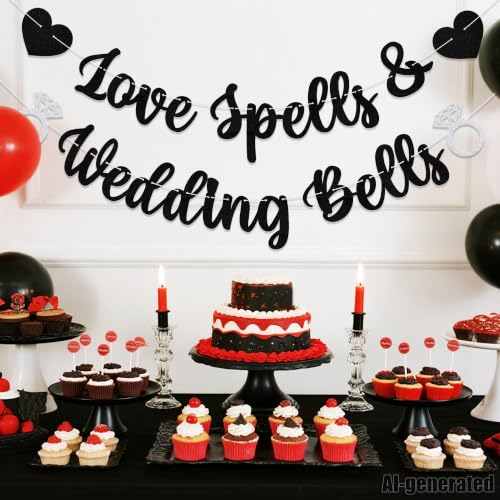 Halloween Wedding Banner Love Spells & Wedding Bells Party Decor Black Silver
