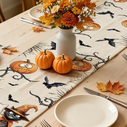 Halloween Table Runner 13x72 inch Spooky Cat Ghost Decor - Variation of Cat Ghost / 13"x72" / 1