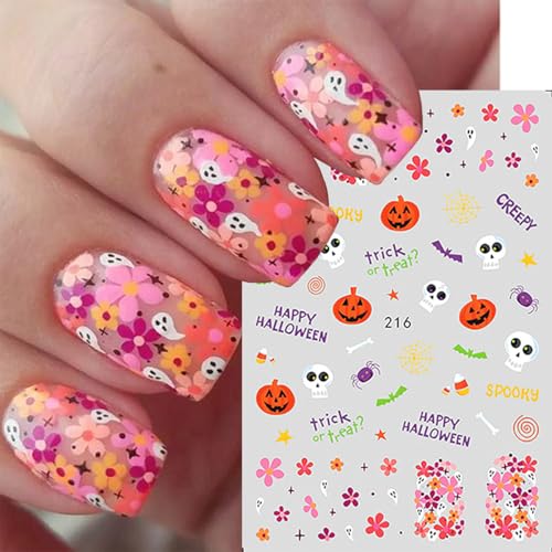 Halloween Nail Stickers-20 Sheets Rhinestones Ghost Pumpkins Web Spiders Glitter Spooky Decor
