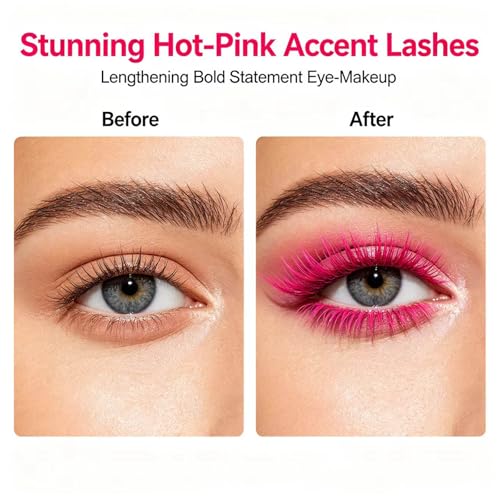 Pink Red Waterproof Curling Mascara - Volumizing No-Clump Eyelash Makeup for Stage & Party