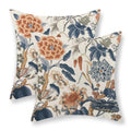 Navy Blue Orange Floral Pillow Covers Set of 2 24x24 Inch Chinoiserie Outdoor Linen
