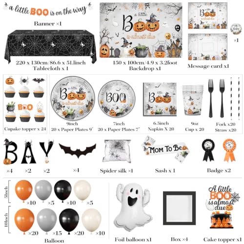 Little Boo Is Almost Due Baby Shower Decorations Set - Halloween Theme for Boys & Girls - Party Supplies