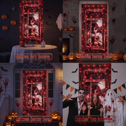 Halloween Door Cover Lights - Red 37.8x81.9 Inch with 8 Modes & Timer