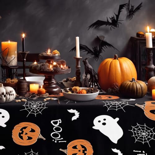 Halloween 2 Pack 6ft Rectangular Spandex Tablecloths with Pumpkin Ghost Print - Black, Orange, White