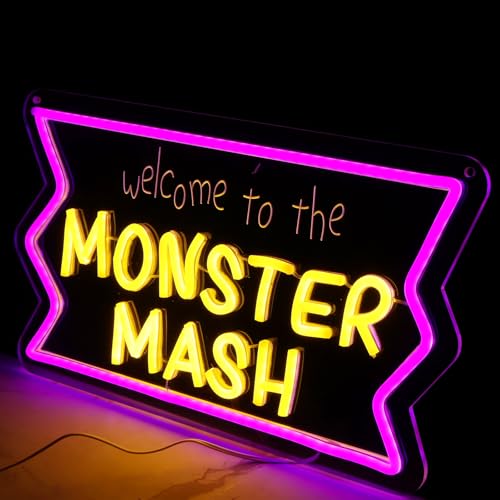 Purple Neon Sign Wall Decor - Welcome to the Monster Mash LED Light for Gaming & Party Rooms