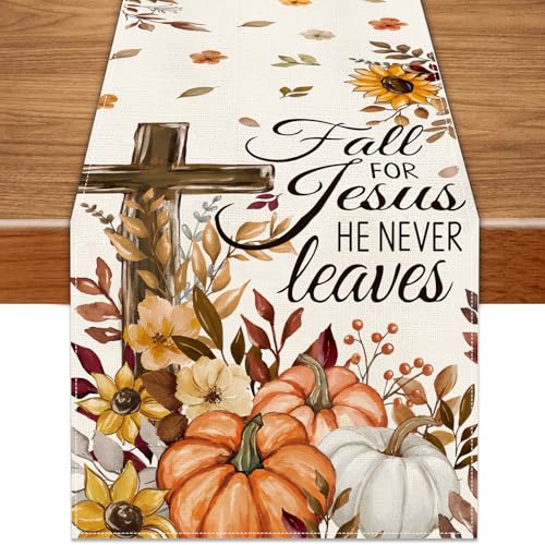 Fall Pumpkin Cross Table Runner 13x72 Inch for Home Decor - Fall Seasonal