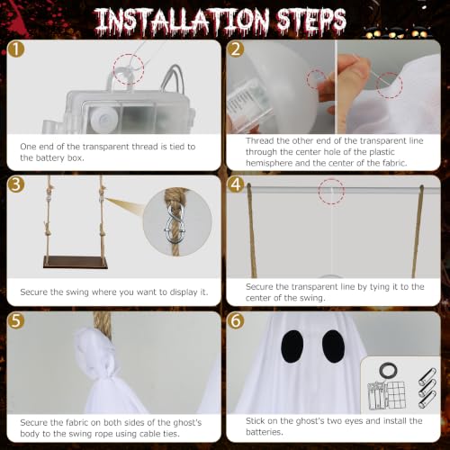 Outdoor Hanging Ghost Swing Decoration 4-8FT with Remote Light - White, Cool White Variation