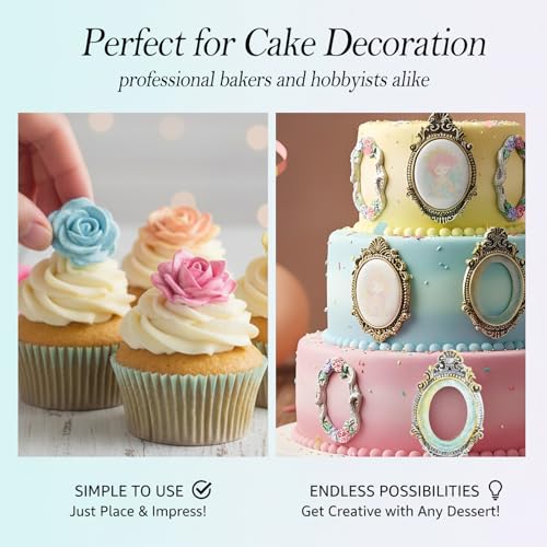 Baroque Picture Frame Silicone Mold Set - 4 Pack Rose & Key Design for Cake Decorating