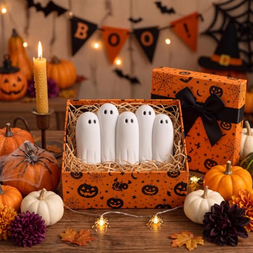 Gerrii Cute Ghost Halloween Table Decor - Classic White Resin Ghosts - Set of 5