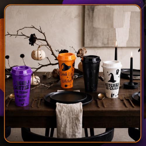 Halloween Witch Themed Coffee Cups - 16 oz, 12 Pack with Lids - Ghost Variation