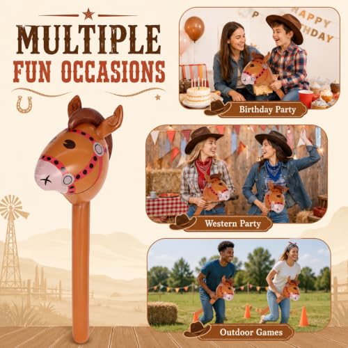 Brown Inflatable Horse Head Balloons - 6 Pack, Reusable Western Party Decorations