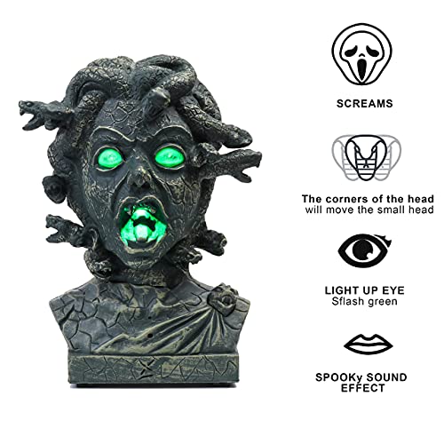 12 Inch Animated Medusa Bust Halloween Decoration with Lights and Sound - Snake Head Variation